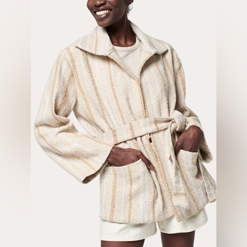 Faherty Cream & Tan Striped Belted Jacket